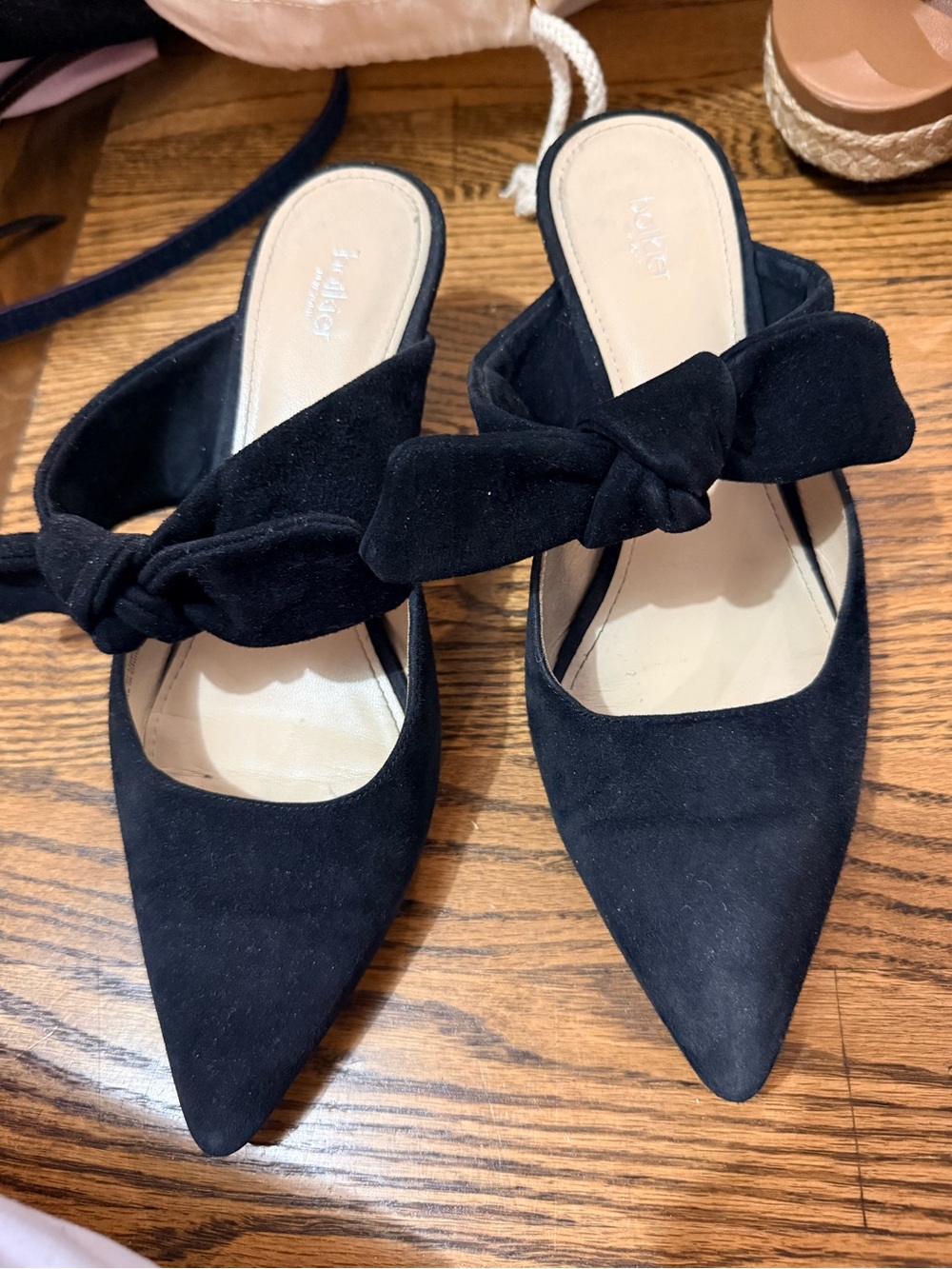 Botkier Black Pointed-Toe Knotted Bow Slide Heels